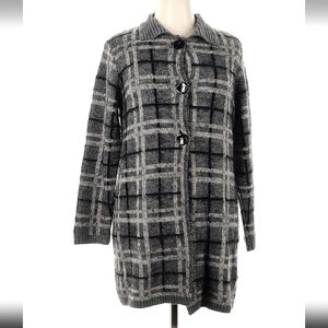Betty Betty Sweater Pea Coat Plaid Cardigan Button Italy Alpaca Wool Long Line